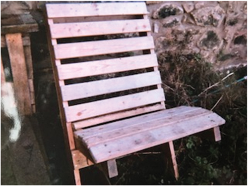 Figure 4. Mark’s photograph of garden chairs his brother had made from an old bed.