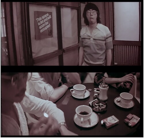 Figure 3. Mok and friends in Café do Brazil, To Arty Youths in Hong Kong (1978), Dir. by Lee Cheng, Mok Chiu Yu, Chan Kit-chin and Tom. Courtesy of Mok Chiu Yu.