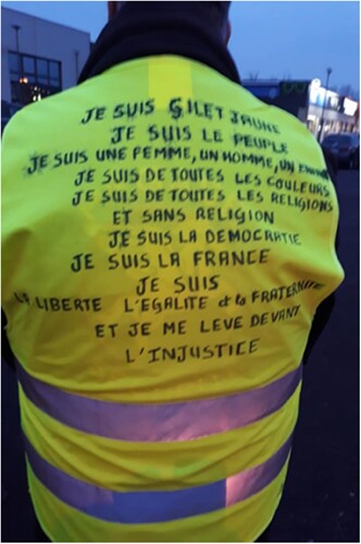 Figure 3. A Yellow Vest protester. Photo from fieldwork by Karine Clément.