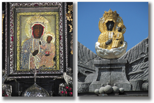 Figure 4. According to local tradition, Our Lady of Czestochowa, Poland, was painted by Luke the Evangelist & today is the most famous of the Black Madonnas in Europe (l.). The Monastery’s Gateway illustrates that theses representations are intentional (r.). Shrines dedicated to the Black Madonna would acquire layered symbolism over the course of centuries, with a resurgence of the icons occurring in Europe during the Crusades of the 12th century. Today, several of her sanctuaries remain active.