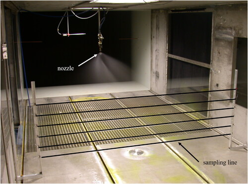 Figure 1. Wind tunnel with the sampling-lines in the background and the nozzle installation in the foreground.
