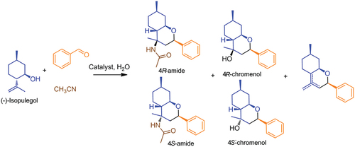 Figure 27. A scheme of (-)-isopulegol reaction with benzaldehyde and acetonitrile.