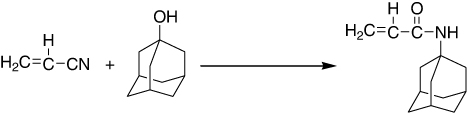 Scheme 33. Synthesis of N-adamantylacrylamide from acrylonitrile and 1-adamantanol.