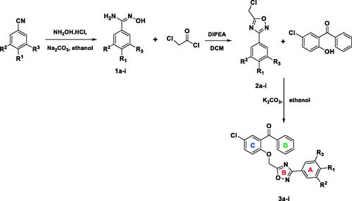 Scheme 1. Synthetic scheme of 3,5-disubstituted-1,2,4-oxadiazoles (3a–3i).