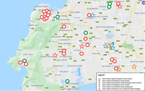 Figure 1. Map of formal stores visited during fieldwork in Cape Town.