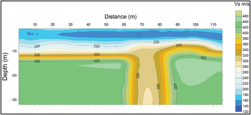 Figure 3. Shear wave velocity inversion of line 1 in the study area.