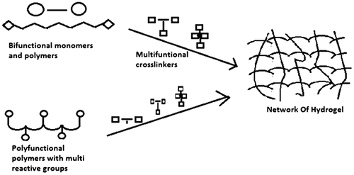 Figure 4. Represents methods used for the preparation of crosslinked hydrogels by condensation modes of reactions of polyfunctional reactants.