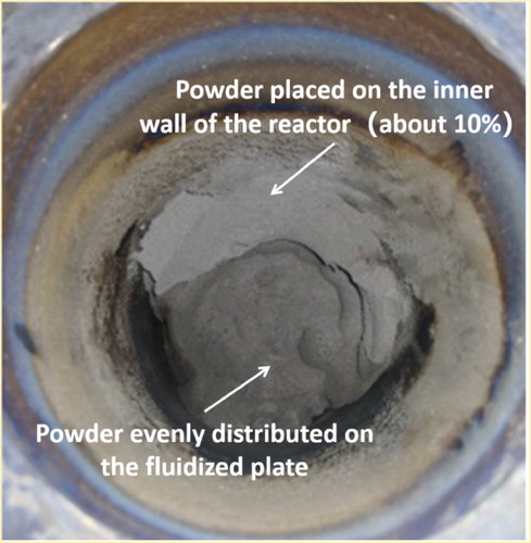 Figure 2. Powder dislocation in fluidized bed reactor.