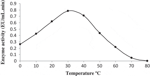 FIGURE 4 The effect of temperature on POD activity.
