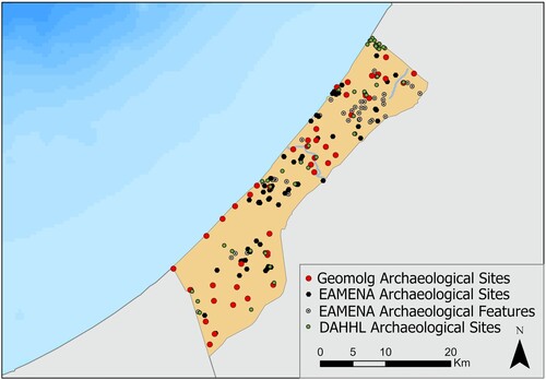 Figure 3. Documented archaeological sites and features (produced on ArcGIS Pro).