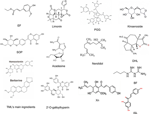 Figure 3 Chemical structures of natural compounds and drugs that attenuate ALI by activating the AMPK/Nrf2 signaling pathway.