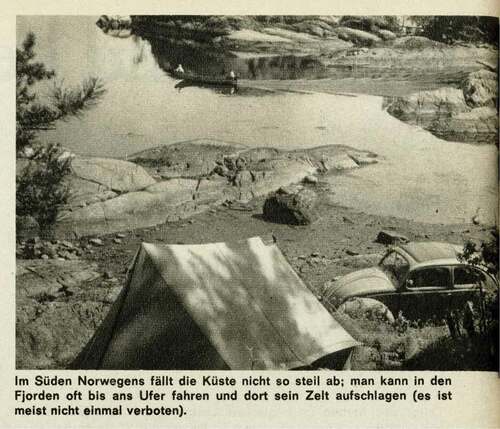 Figure 4. ‘In the south of Norway the coast does not descend so steeply; in the fjords you can often drive right to the shore and pitch your tent there (it is usually not even forbidden)’. Photograph from Heinz Schmidt-Wiking, ‘Nach Norden, ums Südland kennenzulernen’. Motorwelt no. 6 (1964)© Reprinted with the kind permission of ADAC e.V., Communication and Editorial Department. Provided by www.zwischengas.com/archiv.