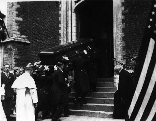 FIG 3 Father Damien’s body is carried into St Anthony’s Chapel in Leuven, Belgium, on 2 May 1936 (Courtesy of Damien Collection, Leuven).