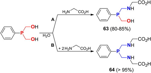 Scheme 38. Reactions of PhP(CH2OH)2 with glycine.[Citation45]