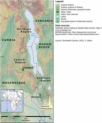 Figure 1. Study area Phalombe district in Southern Region, Malawi [Citation17–19].