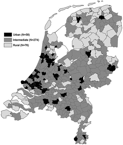 Figure 1. Municipalities (N = 408, situation in 2013) in the Netherlands by degree of urbanization.