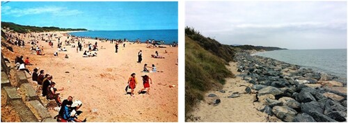 Figure 2. Left – Image 1 of the north beach at Courtown 1967. Right – Image 2 of the north beach at Courtown 2015. Sources: Phillips and Murphy (Citation2021), permission granted by Doyle, E and Comerford, P. TIFF file.