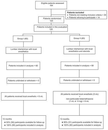 Figure 1 Schematic presentation of participant flow at 1-year follow-up of 60 patients.