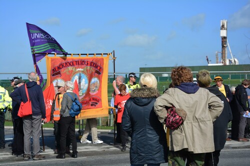 Figure 1. Daily protest at the shale gas site on Preston New Road, Lancashire. Photo by the author.