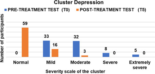 Figure 2 Graph of distribution of participants by severity level before and after REAC NPO, and NPPO-CB treatments for the depression cluster.