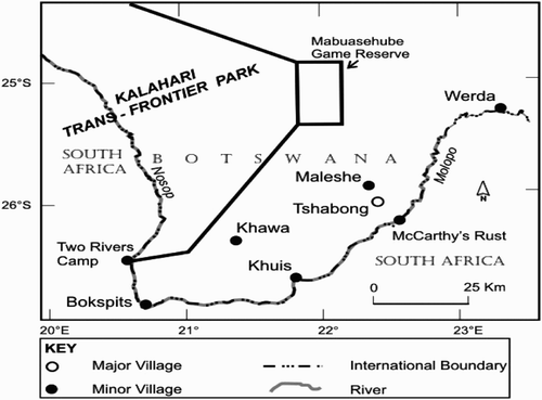 Figure 1: Map showing Tshabong and surrounding areas