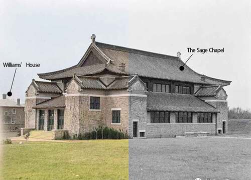 Figure 12. The Sage Chapel and north elevation of Williams’ House (1924–27).