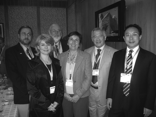 FIG. 1 Organizers of, and participants in, the Second International Immune-Mediated Diseases Congress in Moscow, Russia. From left to right: Michael R. Shurin (Pittsburgh, PA), Larisa Geskin (Pittsburgh, PA), Joost J. Oppenheim (Frederic, MD), Olivera J. Finn (Pittsburgh, PA), Rakhim M. Khaitov (Moscow, Russia), and Xuetao Cao (Shanghai, China).