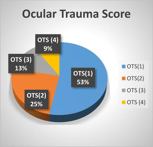 Figure 3 Ocular Trauma Score (OTS) categorization of ocular injuries.