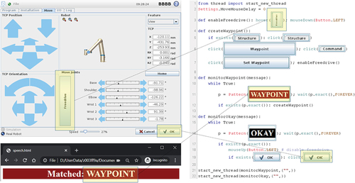 Figure 6. Speech-based robot control and programming for a Universal Robot using a meta-controller hosted on an edge device.