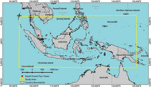 Figure 1. Study area includes all of Indonesia and parts of other South East Asian countries.