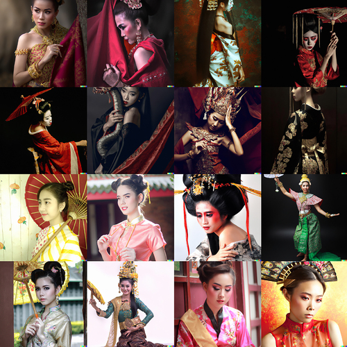 Figure 1. A sample set of 16 images generated by DALL-E 2 with the prompt “Asian in visual culture.”