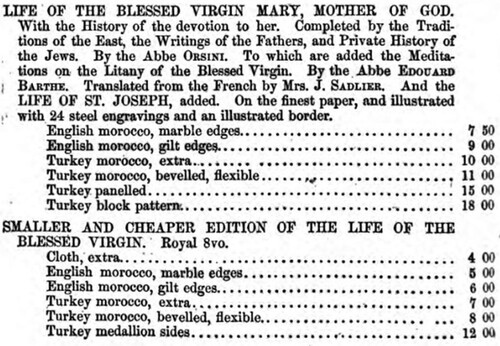 Figure 4. Advertisement from the catalogue of D. & J. Sadlier, in Sadlier’s Catholic Almanac and Ordo, New York: D. & J. Sadlier, 1865, p. 4.