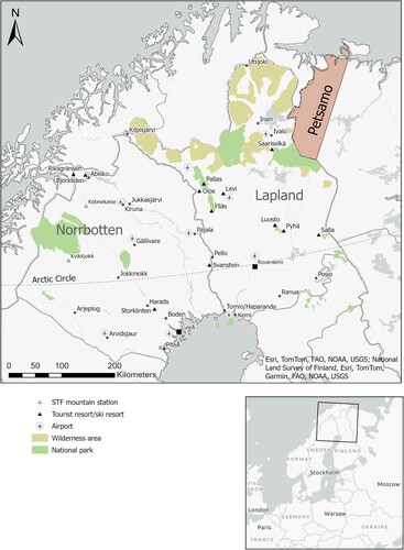 Figure 1. Main tourist destinations in Lapland and Norrbotten.Source: Authors.