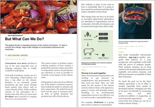 Figure A1. Magazine article on the link between pro-environmental behavior (e.g. dairy and meat consumption, donating to ENGOs) and climate change that all participants read.Footnote4