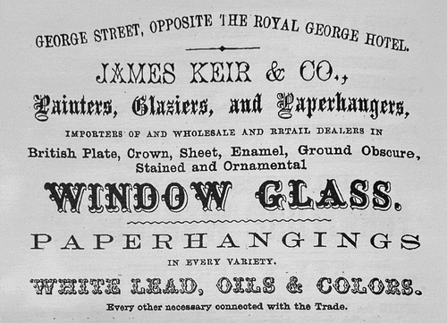 Figure 7. Advertisement for James Keir & Co, Dunedin. Harnett & Co’s Dunedin Directory for 1864, p. 112.