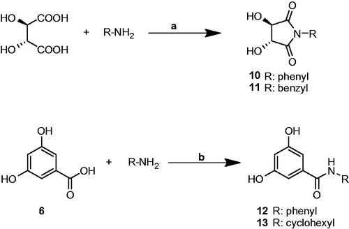 Scheme 1. Reagents and conditions. (a) xylene reflux; (b) acetonitrile, rt, TEA, BOP reagent.