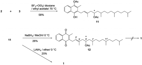 Scheme 4. Structure of the Friedel–Crafts adduct 11 and its derivative 12.