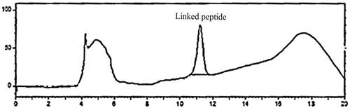 Figure 2. Determination of peptide amount with HPLC. Phase A: water with 0.1% TFA. Phase B: acetonitril with 0.1% TFA.