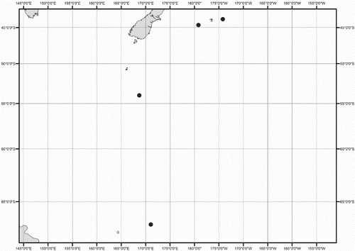 Figure 13 Distribution of Mastigoteuthis psychrophila specimens examined in this study.