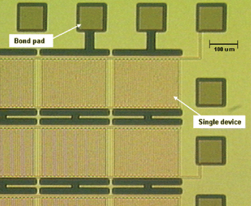 Figure 12. Optical image of bottom electrode and etched post holes.