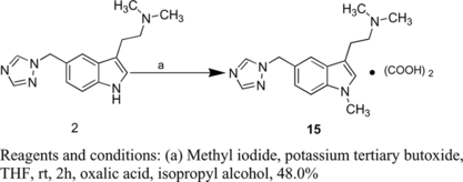 Scheme 7 Synthesis of N-methyl rizatriptan (15).
