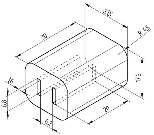 Figure 3. Drawing of the socket to model (units are millimeters)