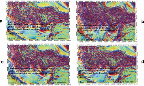 Figure 7. Multidirectional cardiant linear anomalies of new global marine gravity model obtained from CryoSat-2 and Jason-1 satellites reveals 2014