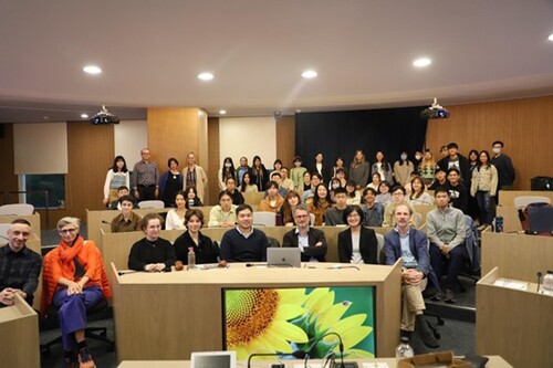 Figure 6 Speaker Dr. Frédéric Keck (front row, third from right), EASTS’s Editor-in-Chief and ICI Dean, Prof. Wen-Ling Tu (second from right), Associate Research Fellow of the Academia Sinica and Adjunct Associate Professor at NCCU, Dr. Paul Jobin (rightmost), representatives from the Bureau Français de Taipei (leftmost and second from left), and attendees.
