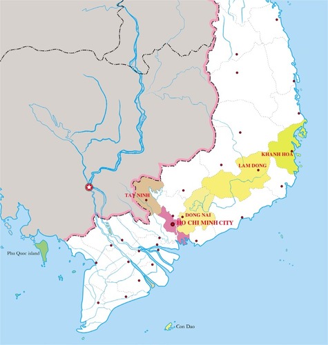 Figure 1 Map of provinces surveyed for data collection in Southern Vietnam.