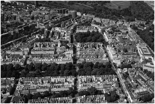 Figure 2. Aerial View of Belgravia, showing the built fabric developed by Thomas Cubitt (Jonathan Webb, webbaviation.co.uk).