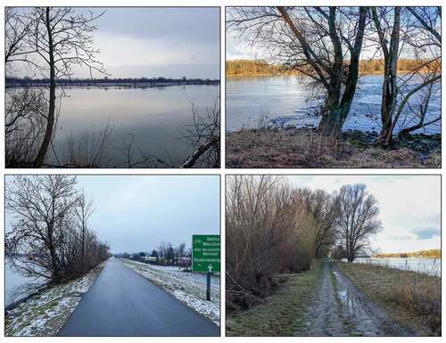 Figure 4. Pictures taken on dammed (left) and undammed (right) sections of the Danube river landscape. The pictures on the left show visible differences in landscape experience created by the damming of the Danube, such as a less turbulent river, better accessibility of the shorelines and fewer traces of flooding than in the dammed sections