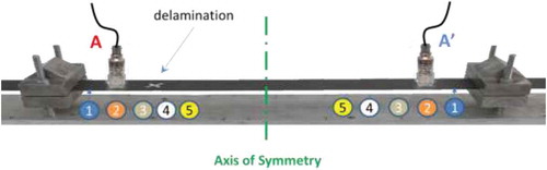 Figure 9. Location of sensors relative to the supports and the axis of symmetry.