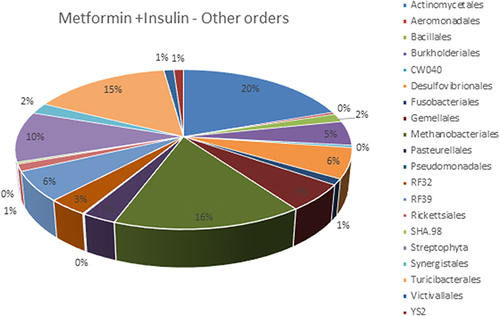 Figure 5 Percentages of the microbial population at the orders level of Metformin+Insulin group of T2DM patients – The 1% from the other bacterial orders.