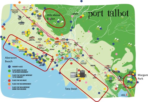 Figure 3. Example of community map which aggregates one group's individual maps, showing clustering of stickers.